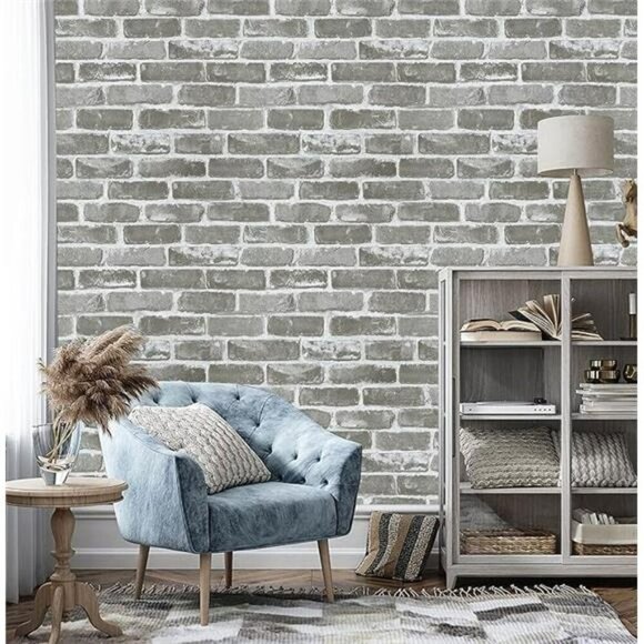 Gray Brick Peel and Stick Wallpaper 3D Faux Stone Removable Vinyl Roll - Picture 7 of 7